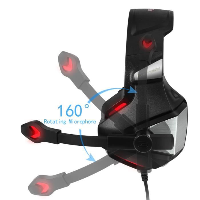 Casque V3 avec Micro et LED Casque Gamer Bruit Isolation Écouteur  Sur-Oreille Stéréo Musique pour PC/PS4/XBOXone - Rouge