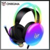 Onikuma X25 Casque Gaming Filaire Over-Ear avec Haut-Parleurs 50mm, Microphone Haute Sensibilité, Double Interface USB + 3.5mm, Éclairage RGB Intégral et Coussinets Confortables en Similicuir à Mémoire de Forme