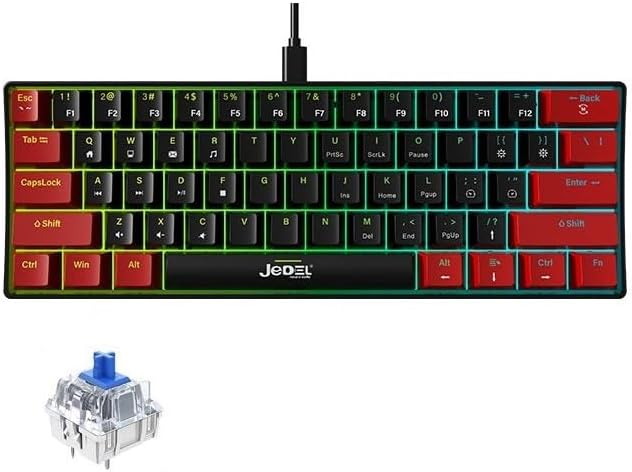 For JEDEL KL69 60% Mechanical Gaming Keyboard (Arabic/English) – Rainbow LED Backlit – 61 Keys Key – Blue Switches –Double injection key caps Illumination - Image 5